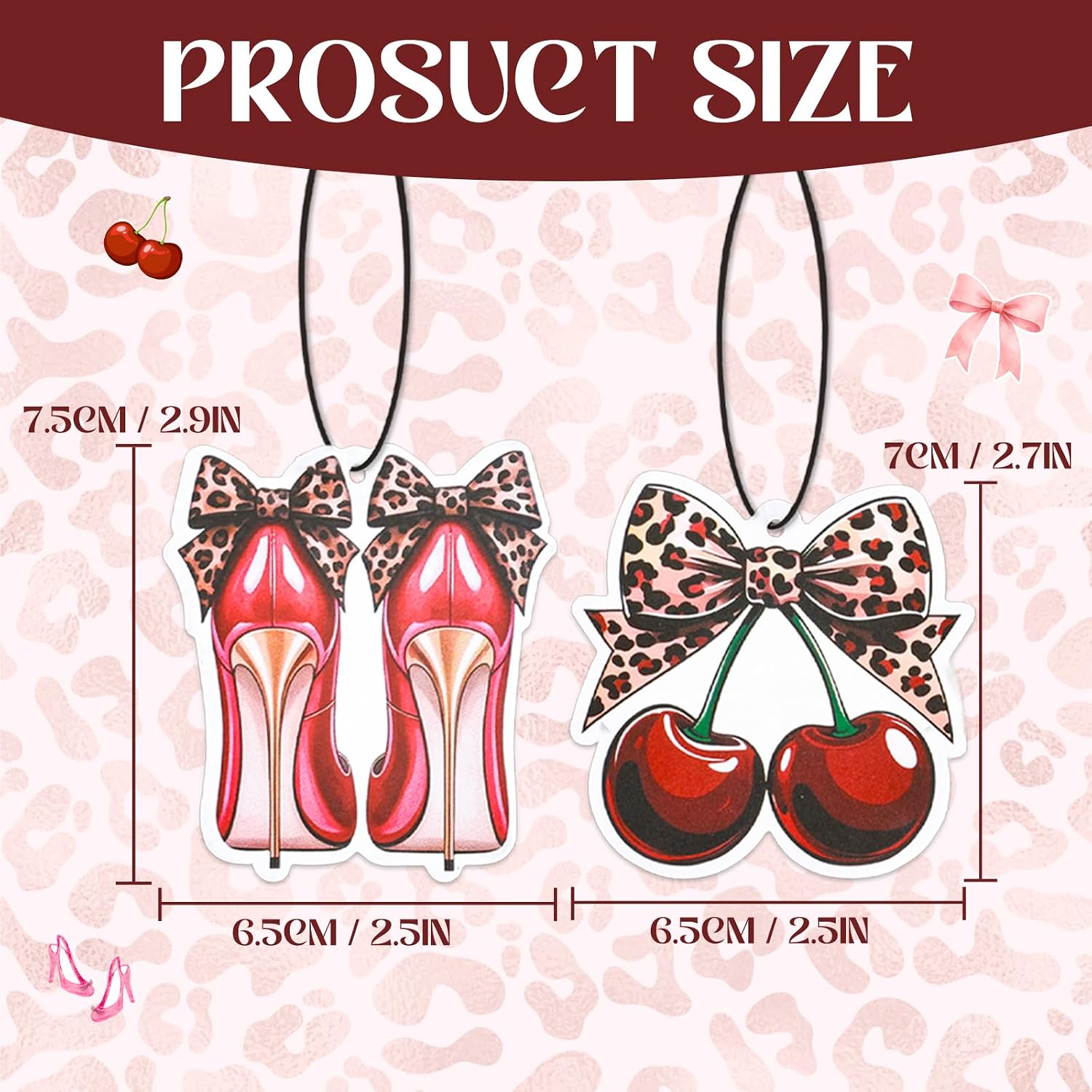 2 Pcs Cheetah Print Car Air Freshener Hanging, Leopard Coquette Bow Print Automotive Interior Accessories for Women, Hanging Fresh Scents for Car Closet Drawer Home Bedroom Decor