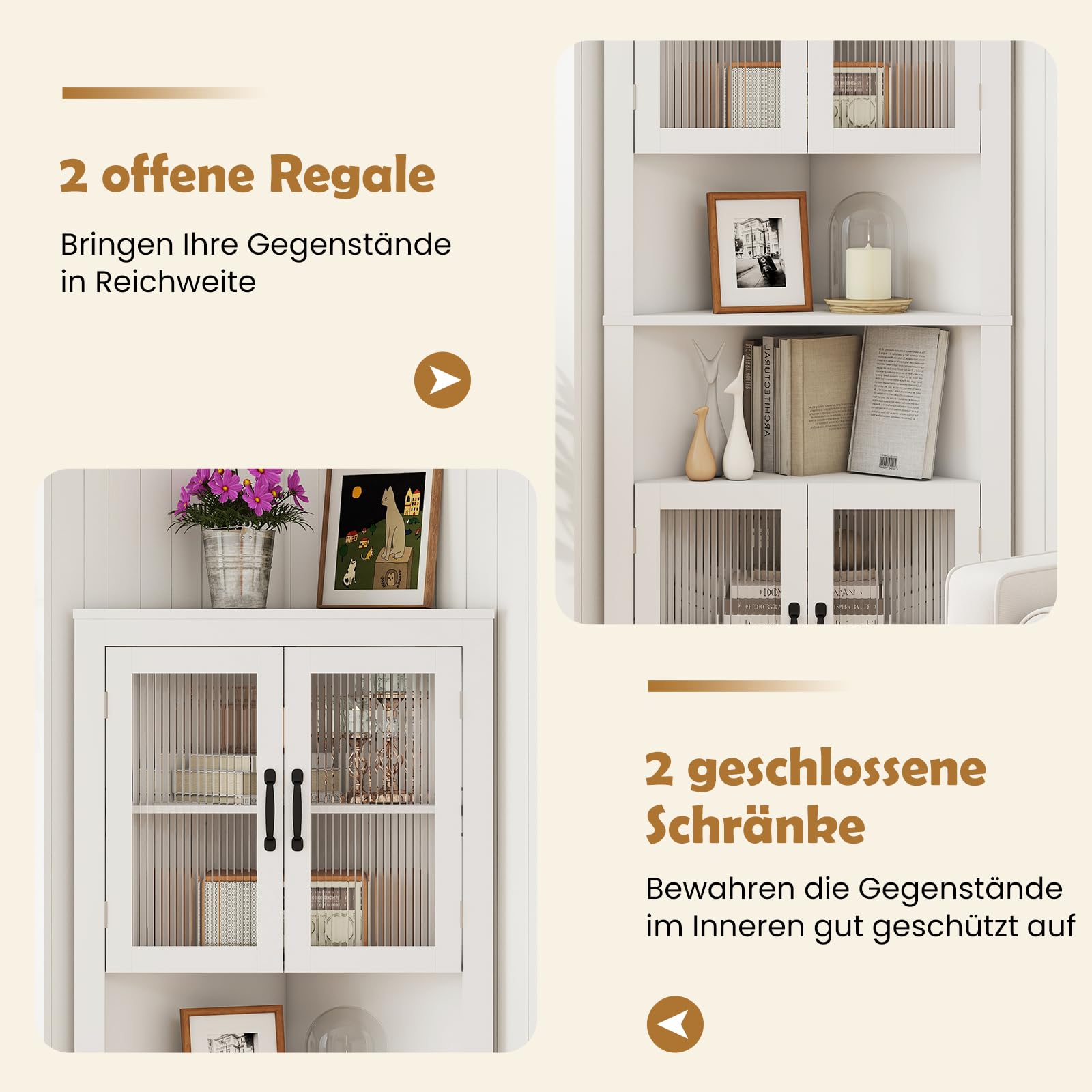 GOPLUS 6-stufiger Eckschrank, 171 cm hohe Badezimmerschrank schmal mit 4 Türen, dreieckiger Hochschrank mit verstellbaren Regale, Mehrzweckschrank, Eckvitrine für Badezimmer, Wohnzimmer, Flur & Küche