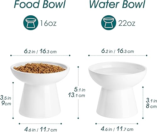 Miniatura 2 de vancasso Paquete de 2 cuencos elevados para gatos, platos elevados de cerámica para alimentos y agua para gatos con 5.1 pulgadas de altura y 6.2