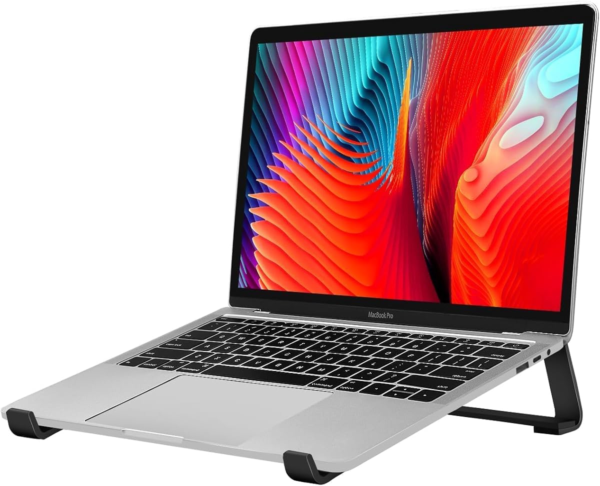 Aluminum Laptop Stand for Desk - Cooling Ergonomic Design - Fits MacBook Air Pro/DELL/HP/Lenovo/ThinkPad/Alienware - 13/14/15.6/16 -Easy Assembly- Ventilated Laptop Stand for Optimal Airflow