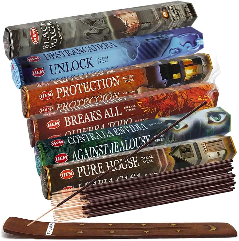 Hem Incense Sticks Variety Pack #21 and Incense Stick Holder Bundle with 6 Witchcraft Themed Fragrances