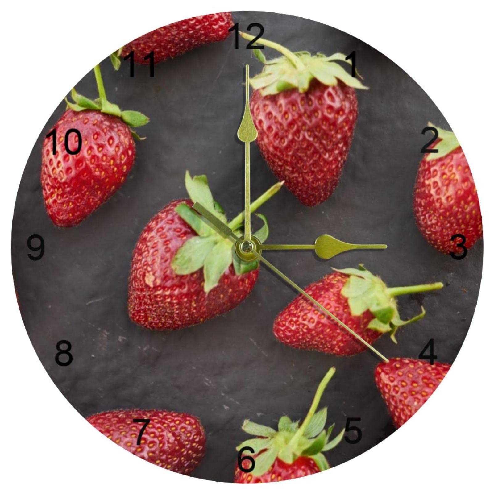 Horloge murale silencieuse fraise élimine le bruit du tic-tac pour reposer votre esprit