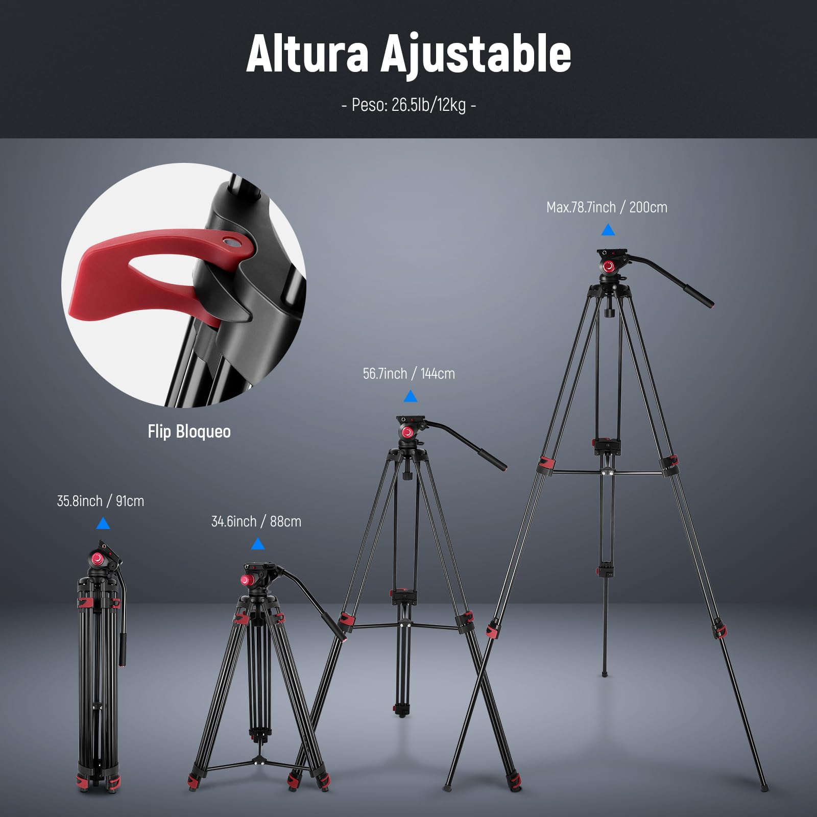 NEEWER 79" Trípode Cámara con 360° Cabezal Fluido, Soporte Vídeo Aleación Aluminio Resistente con Placa QR, Compatible con Canon Nikon Sony y Otras videocámaras DSLR, Carga 17,6lb, Paño de Limpieza