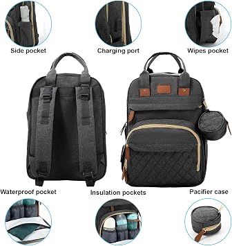 BosiBozi Baby Diaper Bag Backpack, Waterproof & Multi-Functional Baby Bag for Moms Dads, Travel Diaper Bag with Insulated Pockets & Pacifier Case
