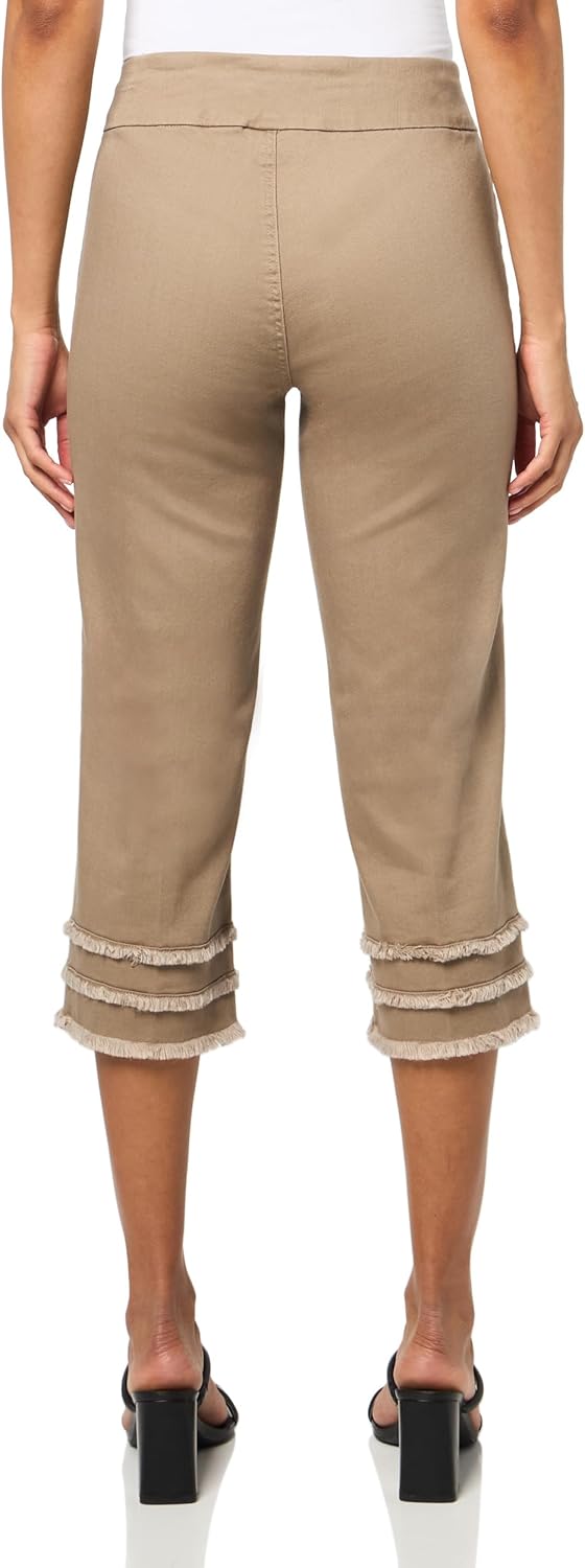 Pull On Wide Band Triple Fringe Hem Jean Capri Pant