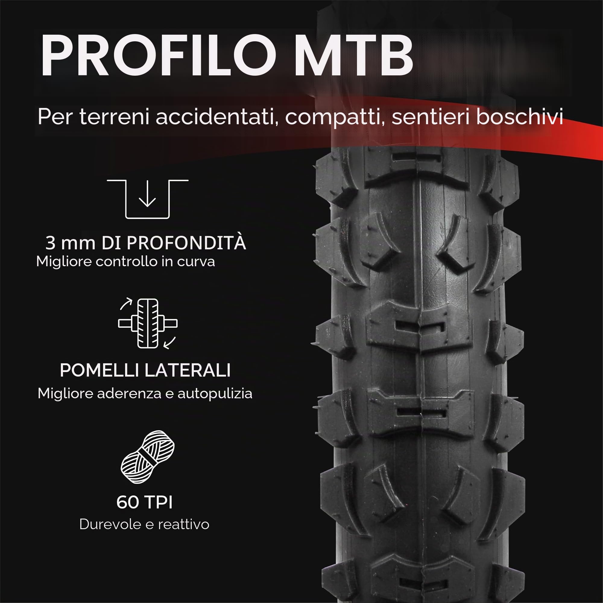 Fincci Copertone MTB 26x1.95 ETRTO 50-559 Pieghevole per Strada ed E-Bike | Pneumatico MTB Pieghevole 26x1.95, ETRTO 50-559 - Per Mountain Bike, Bici da Corsa, Strada Ibrida e Bicicletta Elettrica