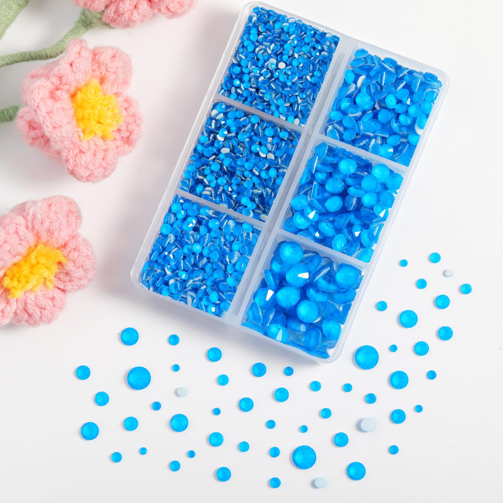 BEADSLAND Hotfix Rhinestones,4000 PCS Blue Rhinestones for Clothes Crafts Mixed 6 Sizes with Wax Pencil and Tweezers Kit,SS6-SS30,Neon Blue - Image 2