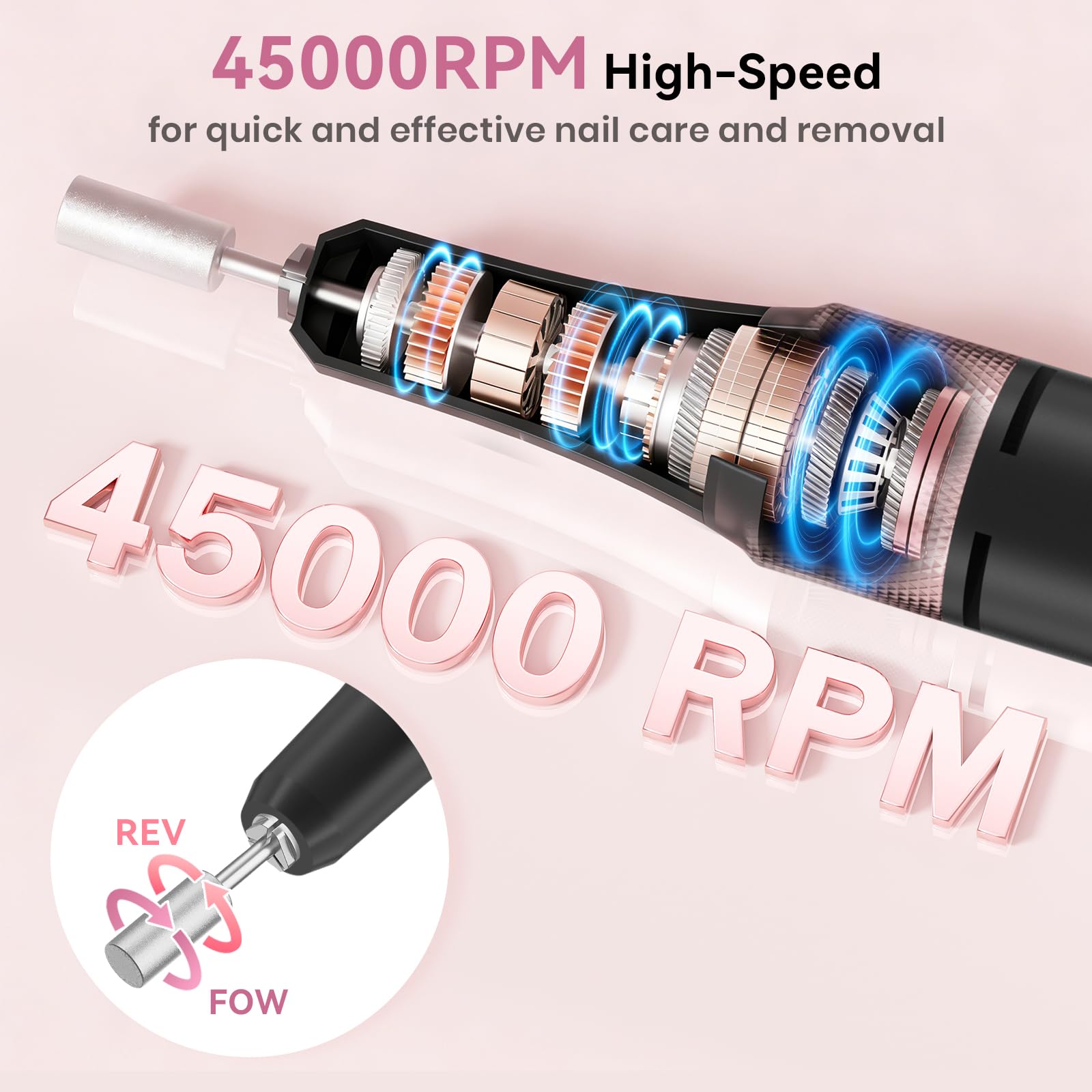 Hoxida Professional Electric Nail Drill 45000RPM Rechargeable Nail File Kit
