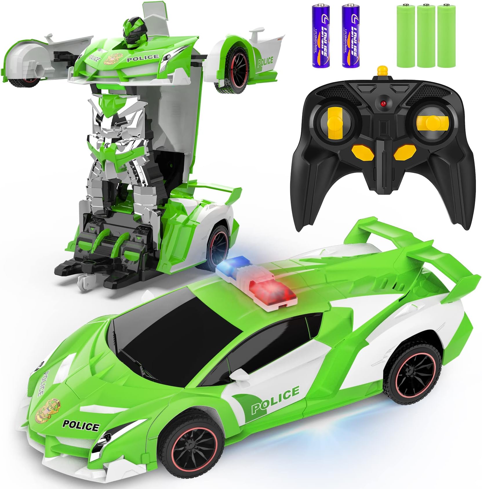 FDJ Remote Control Car - Transform RC Cars, 2.4Ghz 1:18 Scale Transforming RC Drift Car with Flashing Lights, One Key Deformation 360 Degree Rotating Drifting Remote Control Car for Boys Age 4-7 8-12