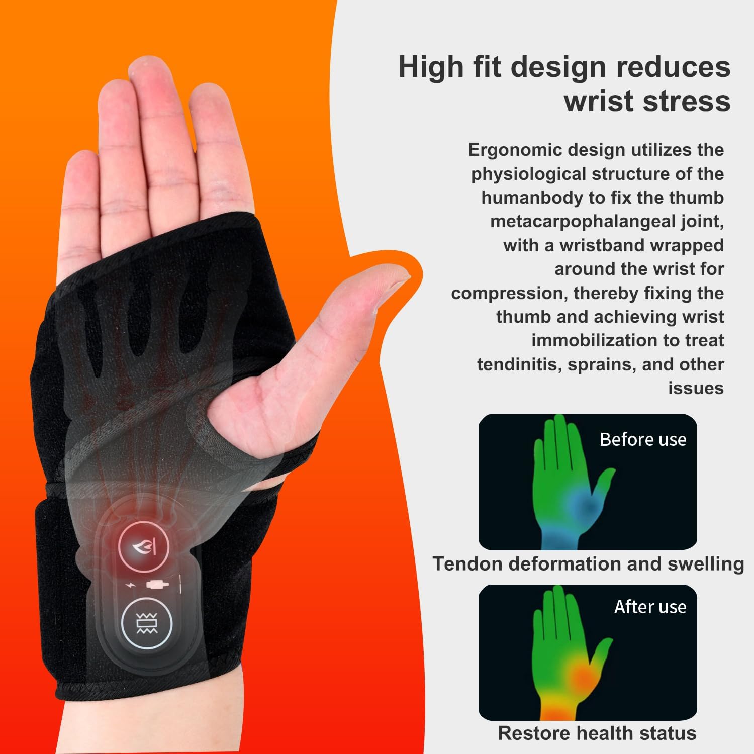 Cordless Wrist Heating Pad Wrap, Heated Carpal Tunnel Wrist Brace with Vibration, 3 Heats and Vibrations Modes, Heated Wrist and Hand Massager Pain Relief - Image 7