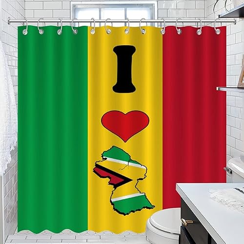 Cortina de baño I Love My Country Guyana con bandera, barra deportiva, fiesta, eventos, cortinas de ducha para decoración del hogar, baño, cortina