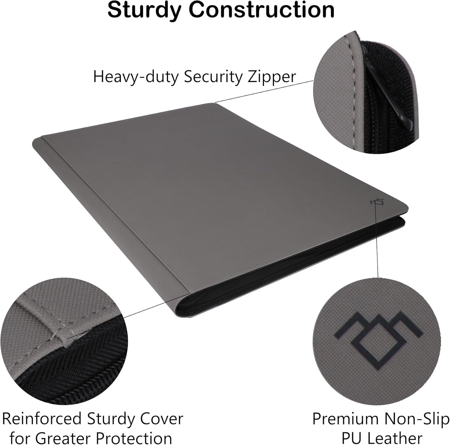 36‑Pocket Ringless Trading Card Binder – Holds 2304 Cards, Side‑Loading Black Pages, Zipper Collection Album for TCG & Sports Cards (Gray)