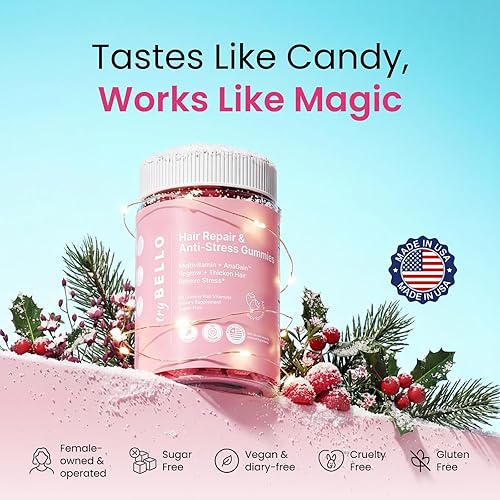 Miniatura 4 de Trybello Gomitas para el crecimiento del cabello y el estrés para mujeres, impulsadas por AnaGain, biotina a base de plantas, sin azúcar,