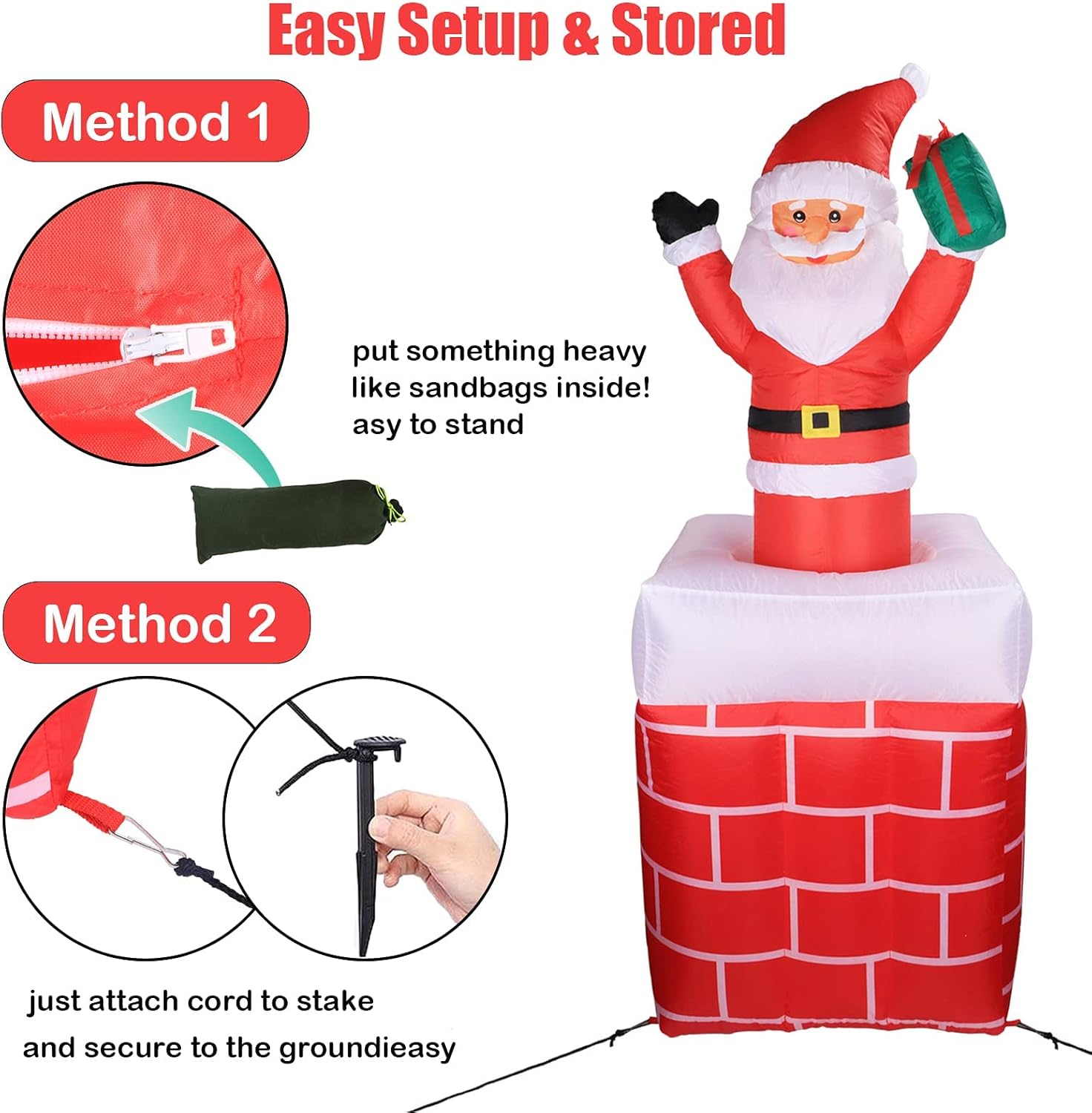 VCUTEKA Christmas Inflatables Outdoor Decorations, Inflatable Christmas Santa Claus in Chimney Blow Up Yard Decorations with LED Lights for Holiday and Garden Lawn Winter Decor