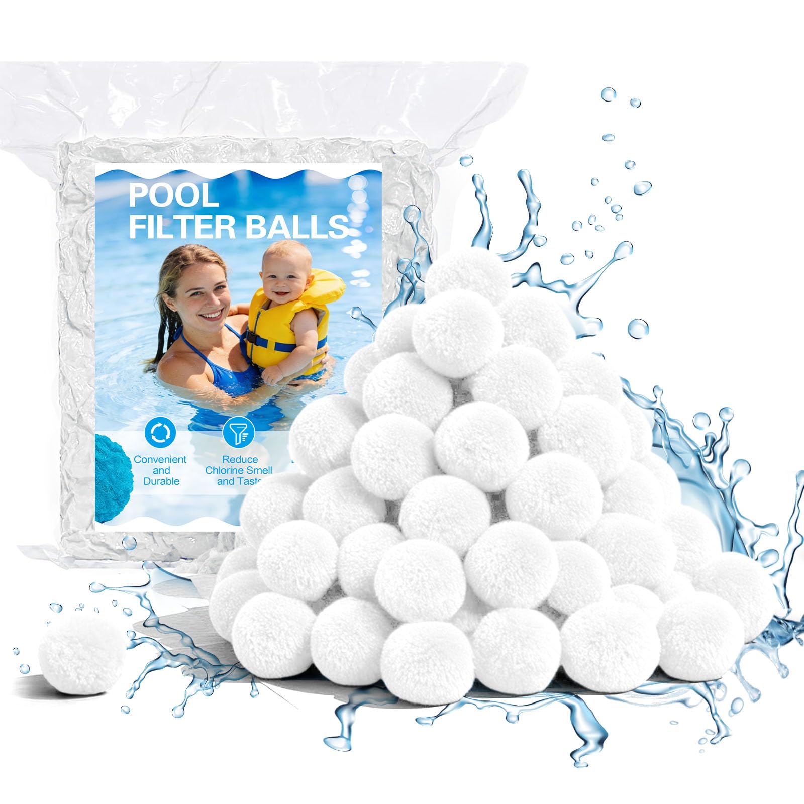 Balles filtrantes de piscine de 2,1 kg pour filtres à sable, balle de filtre à sable réutilisable (remplace 68 kg de sable), efficaces et légères pour piscine, pompes de filtration (blanc, 2,1 kg)