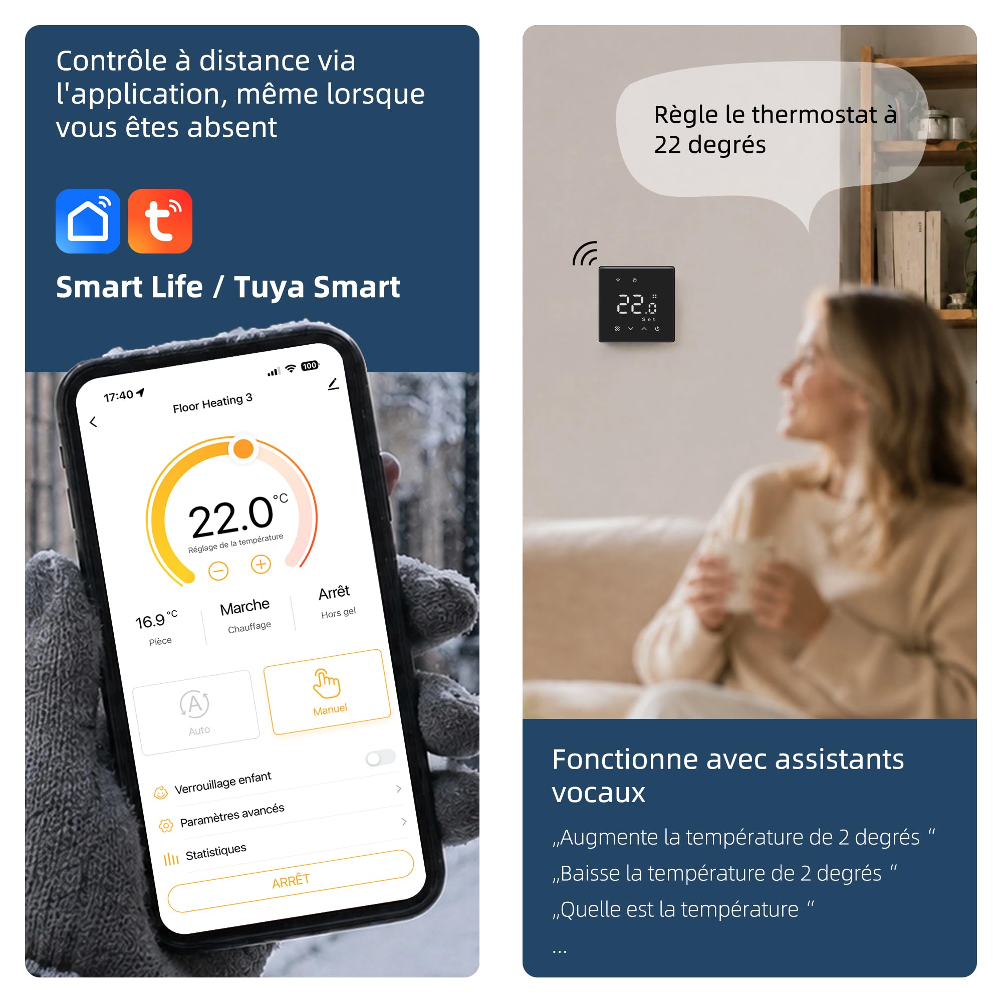 Beok Thermostat chaudière à gaz Wi-FI, Contact Sec, en saillie, Alim.Piles