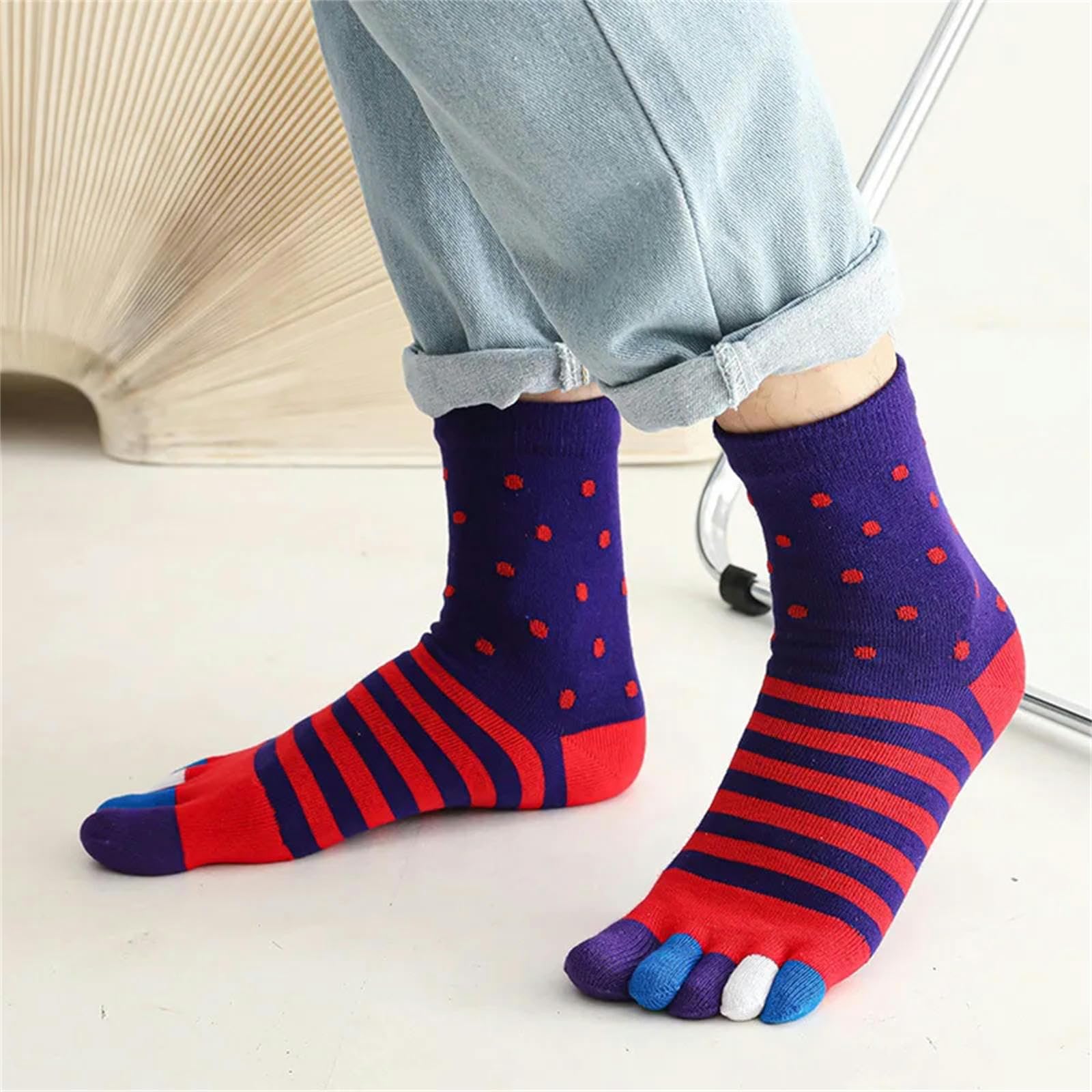 Calzini 5 Coppie Uomini Calzini A Cinque Dita Di Cotone Traspirato Sport A Strisce A Strisce Da Corsa Calzini Con Le Dita Dei Piedi