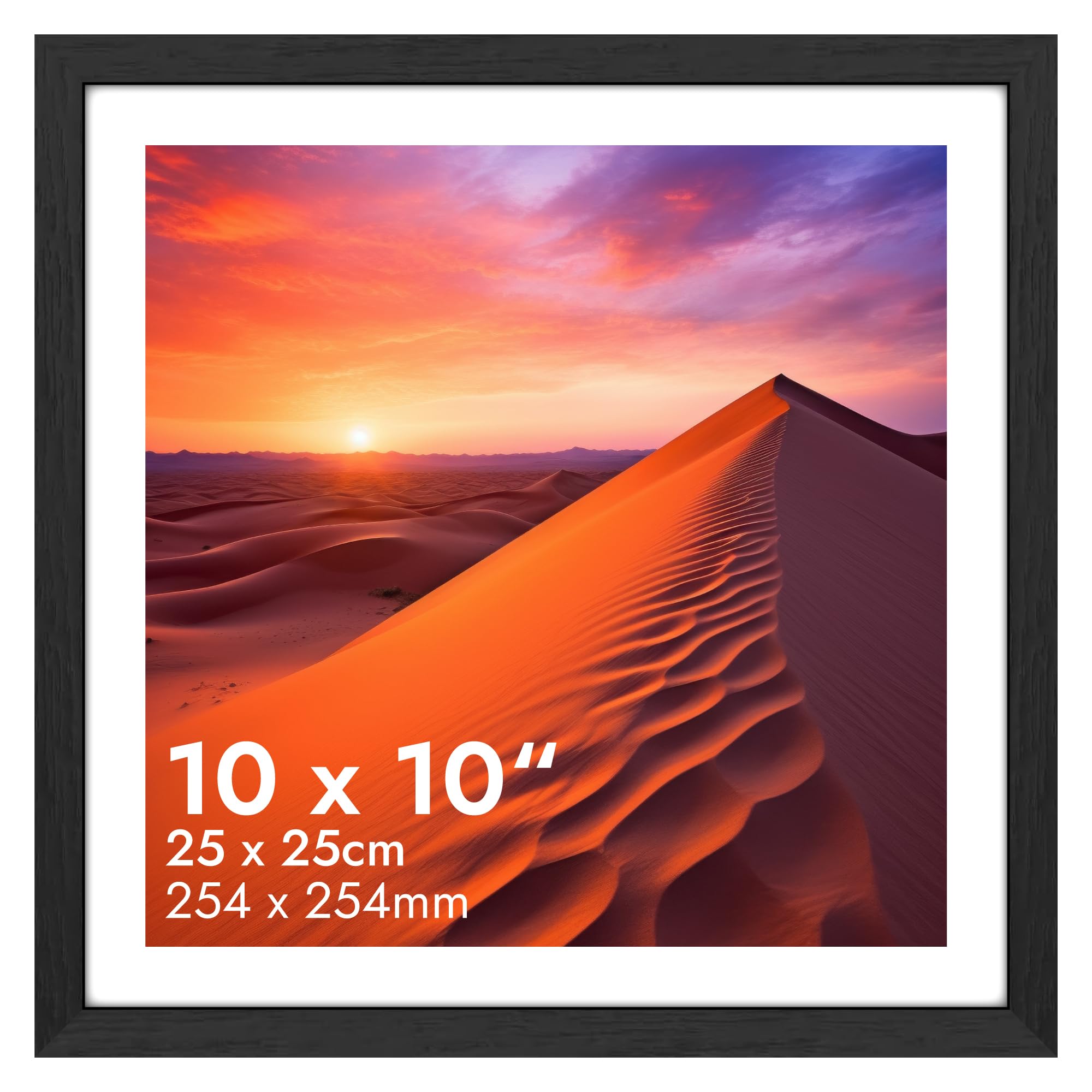 HNK Black Square Picture Frames 25 X 25cm Solid Wood and Shatterproof Perspex, 10x10 Photo Frame Dual Orientation Landscape or Portrait, Square Frame Wall Hanging & Tabletop Display Photos — image 1