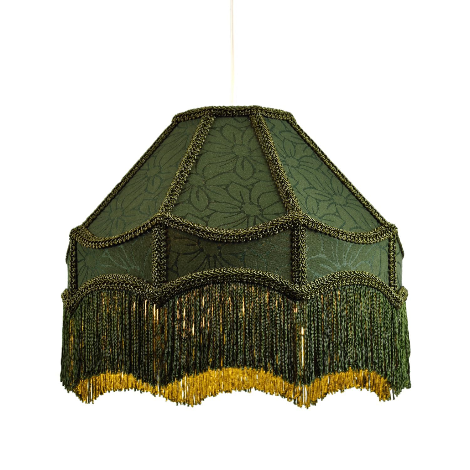 Happy Homewares Forest Green Floral Jacquard Victorian Empire Pendant Shade - 12 inches