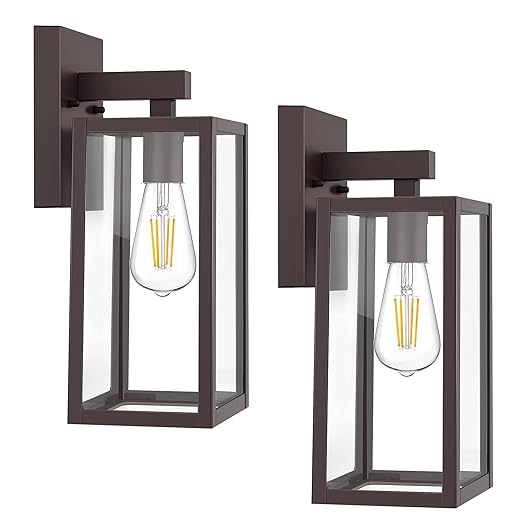 MAXvolador Outdoor Wall Sconce, Exterior Waterproof Wall Lantern Light Fixture, Dark Chocolate Porch Light Glass, Anti-Rust E26 Patio Lighting, 2 Pack