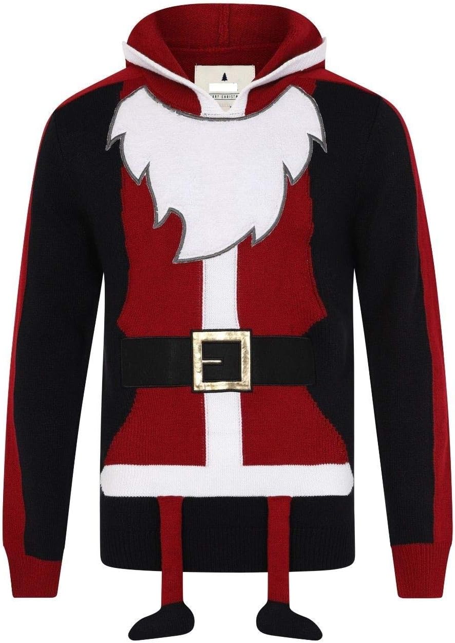Ex High Street Brand Christmas Jumper 3D Novelty Hooded - Xmas Santa Sweater | Unisex Warm Knitwear Sweatshirt with Hood | Fashion Winter Wear
