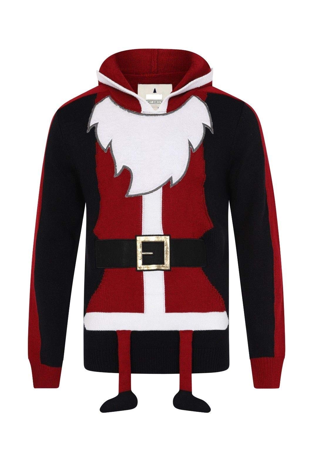Ex High Street Brand Christmas Jumper 3D Novelty Hooded - Xmas Santa Sweater | Unisex Warm Knitwear Sweatshirt with Hood | Fashion Winter Wear