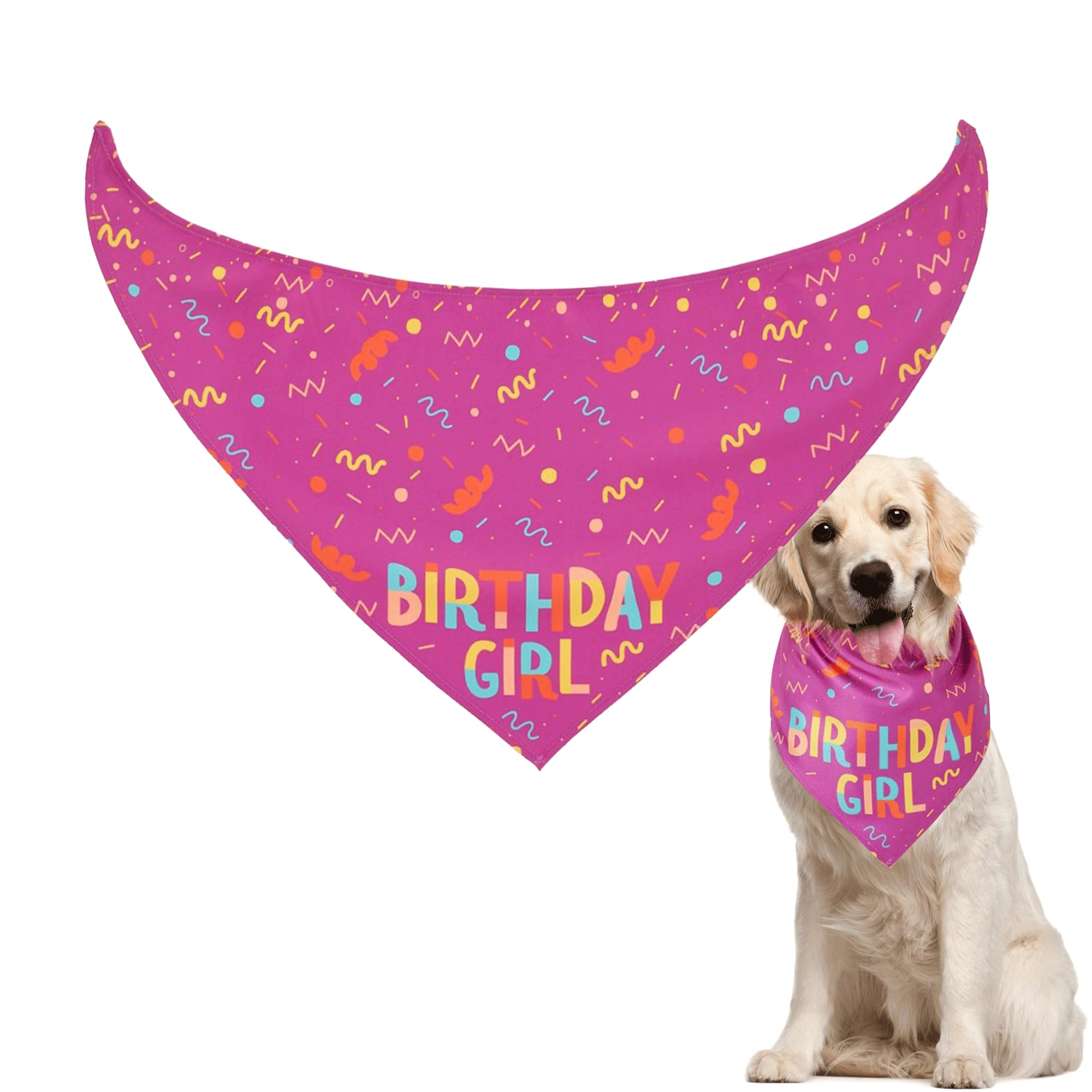 Beylos 1Pcs Girl Dog Birthday Bandana Adjustable Pink Dog Neckerchief for Dog Birthday Present Celebrate Your Pet's Special Day for Medium Small Dogs and Cats Birthday Supplies