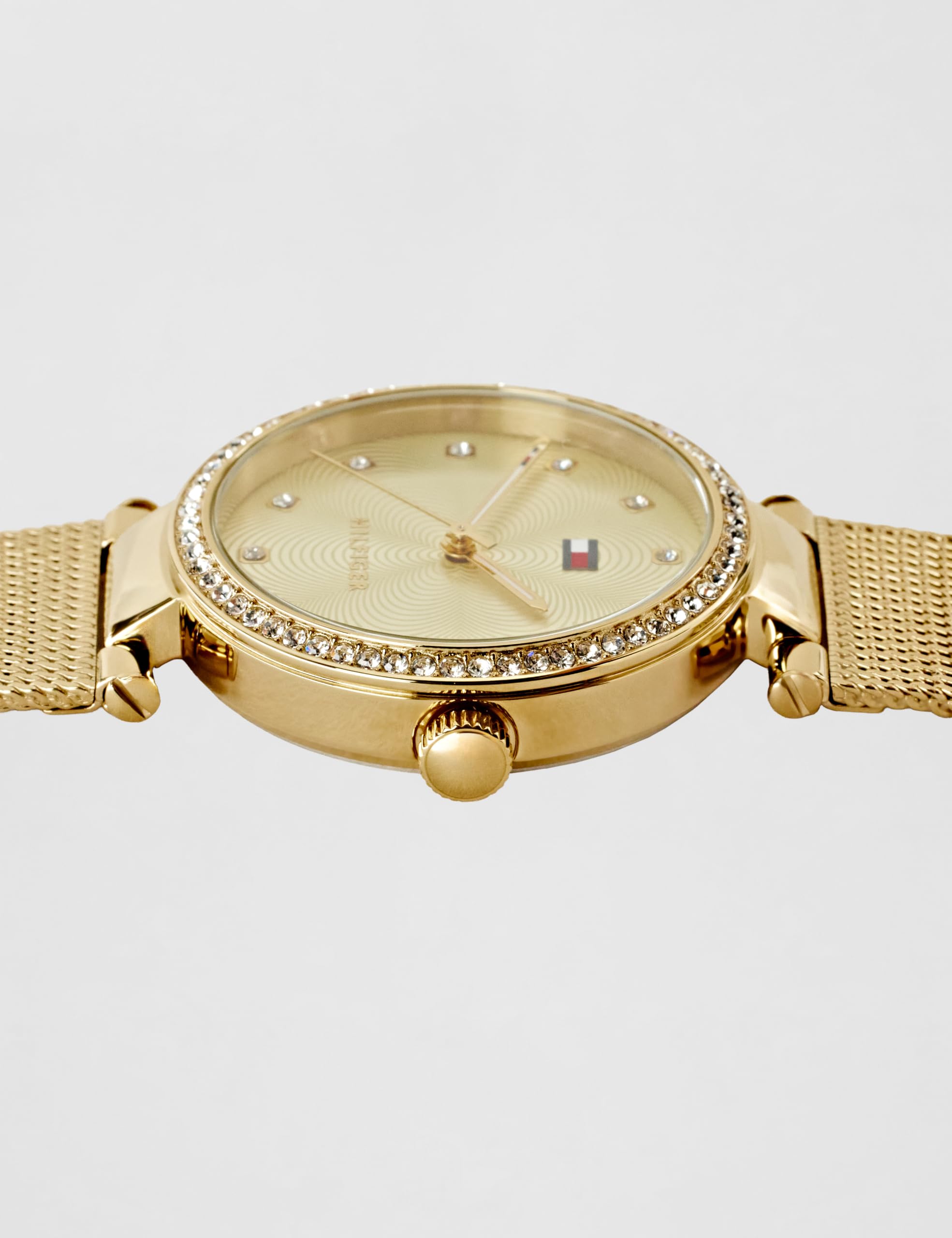 Tommy Hilfiger Analog Quarzuhr für Damen mit Goldfarben Edelstahl-Mesh-Gliederarmband - 1782507