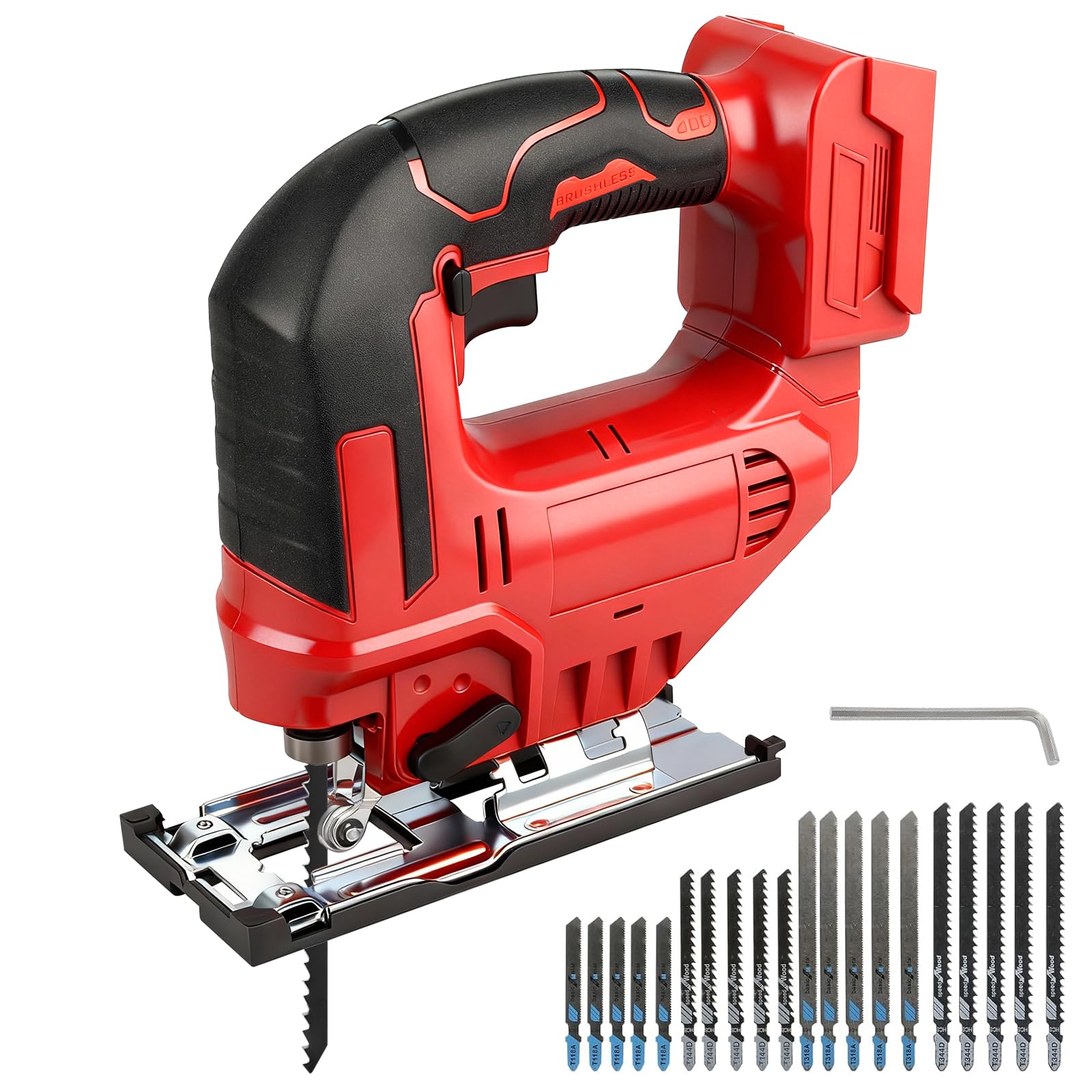 Sierra caladora inalámbrica compatible con batería Milwaukee de 18 V, herramienta de corte de sierra de calar con 4 ajustes orbitales, 20 cuchillas de rompecabezas, sierra de calar eléctrica