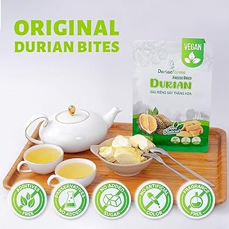DARLAC FARMS Freeze Dried Durian Bites Pack 2 (0.7 Oz x 6 Counts), No Sugar Added, 100% Real Fruit Snacks, Premium Organic Crispy Crunchy Freeze Dried Fruit for Kids & Adults