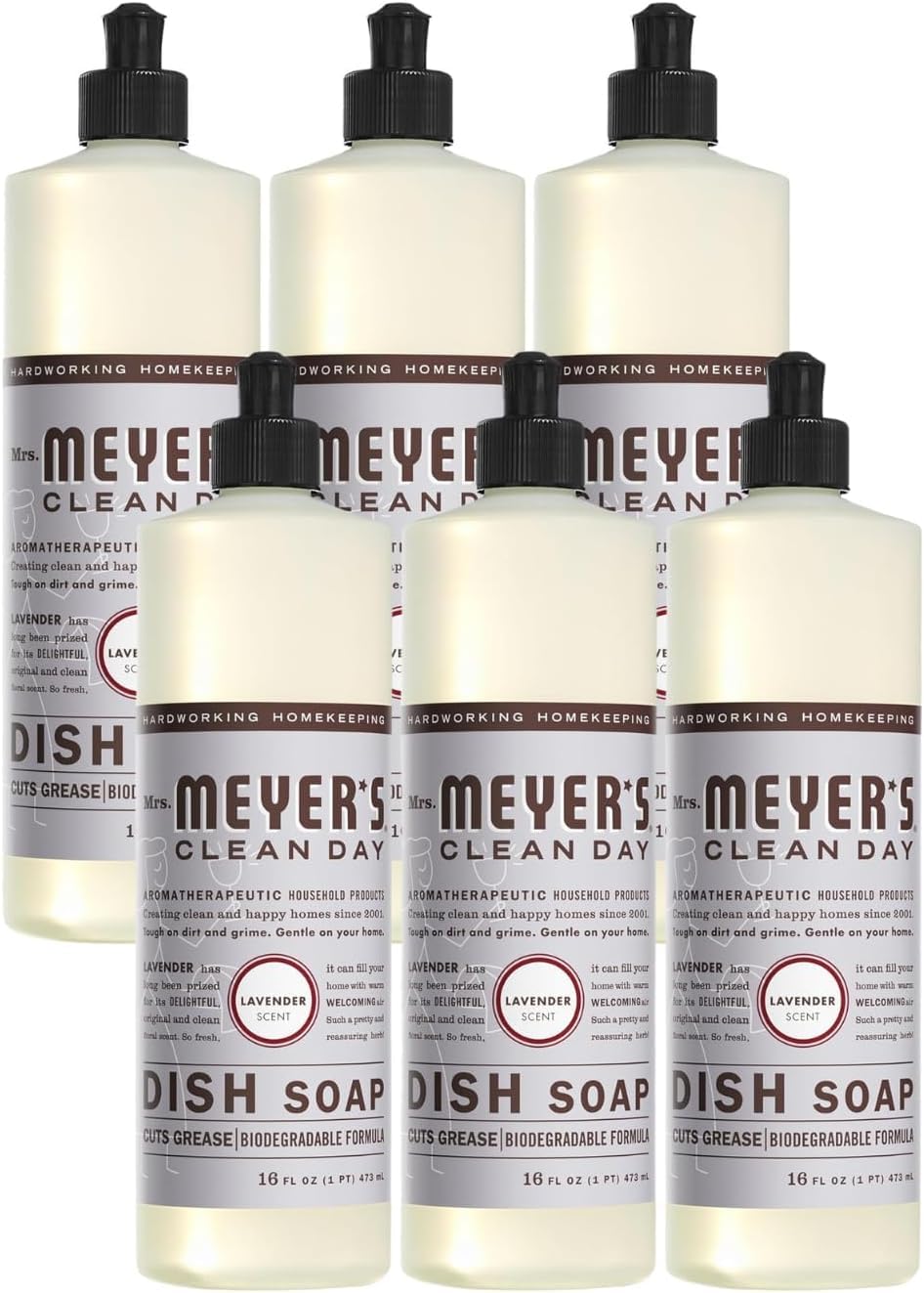 MRS. MEYER'S CLEAN DAY Liquid Dish Soap, Lavender, 16 fl oz, 6 Pack