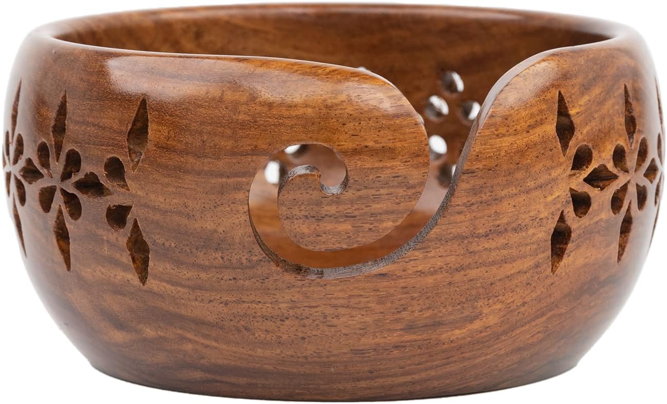 Inanosa 6x3 Inches Rosewood Yarn Bowl for Crocheting, Preventing Slipping and Tangles | Best Gift from Craft Supplies for Crochet Lovers - Adults and Beginners | Brown, 1 Pc
