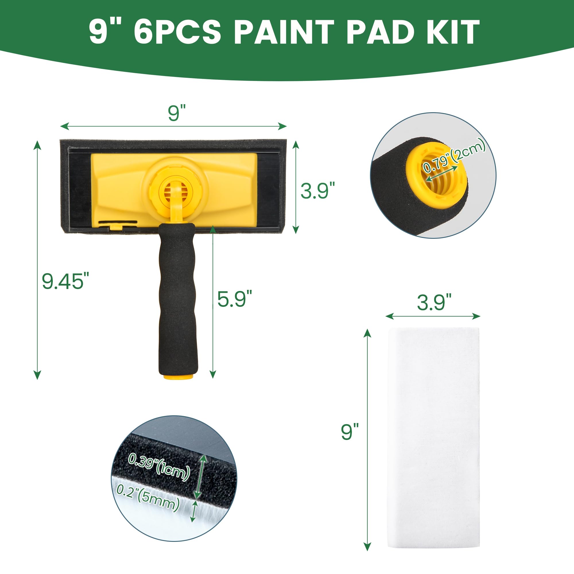 VOOMEY Paint Pad avec 5pcs Remplacement Pad recharges, Plafond Pad peintre pour la peinture murale, Decks en bois, cabanes et clôtures, Grand mur et plafond de peinture Pad