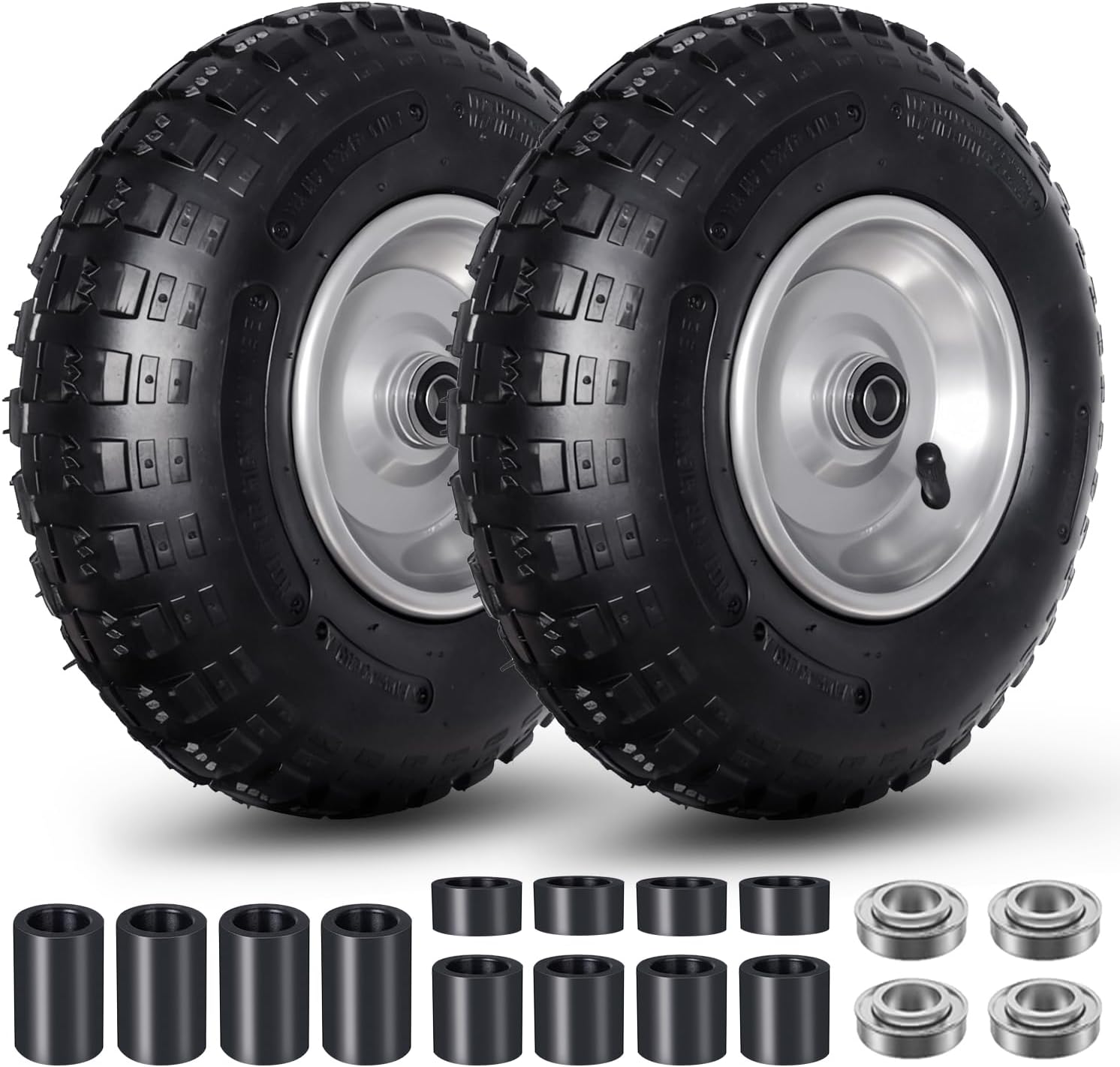 4.00-6 Pneumatic Tire and Wheel, 13 Inch Wheelbarrow Tires 5/8" Bearings or Extra 3/4" Bearings Replacement for Wheel Barrow, Hand Truck, Garden Carts, Includes Adapter Kit (2Pack)