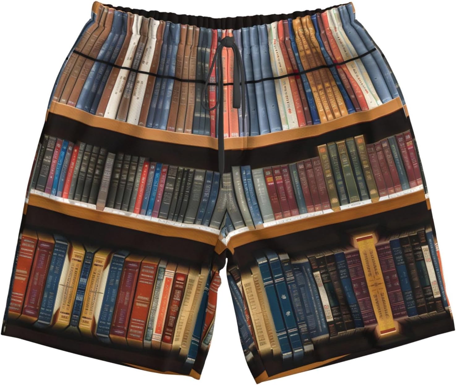 Library Bookshelf 1 Print Men's Quick-Drying Shorts Casual Beach Pants Stretch Waist Shorts and Pockets