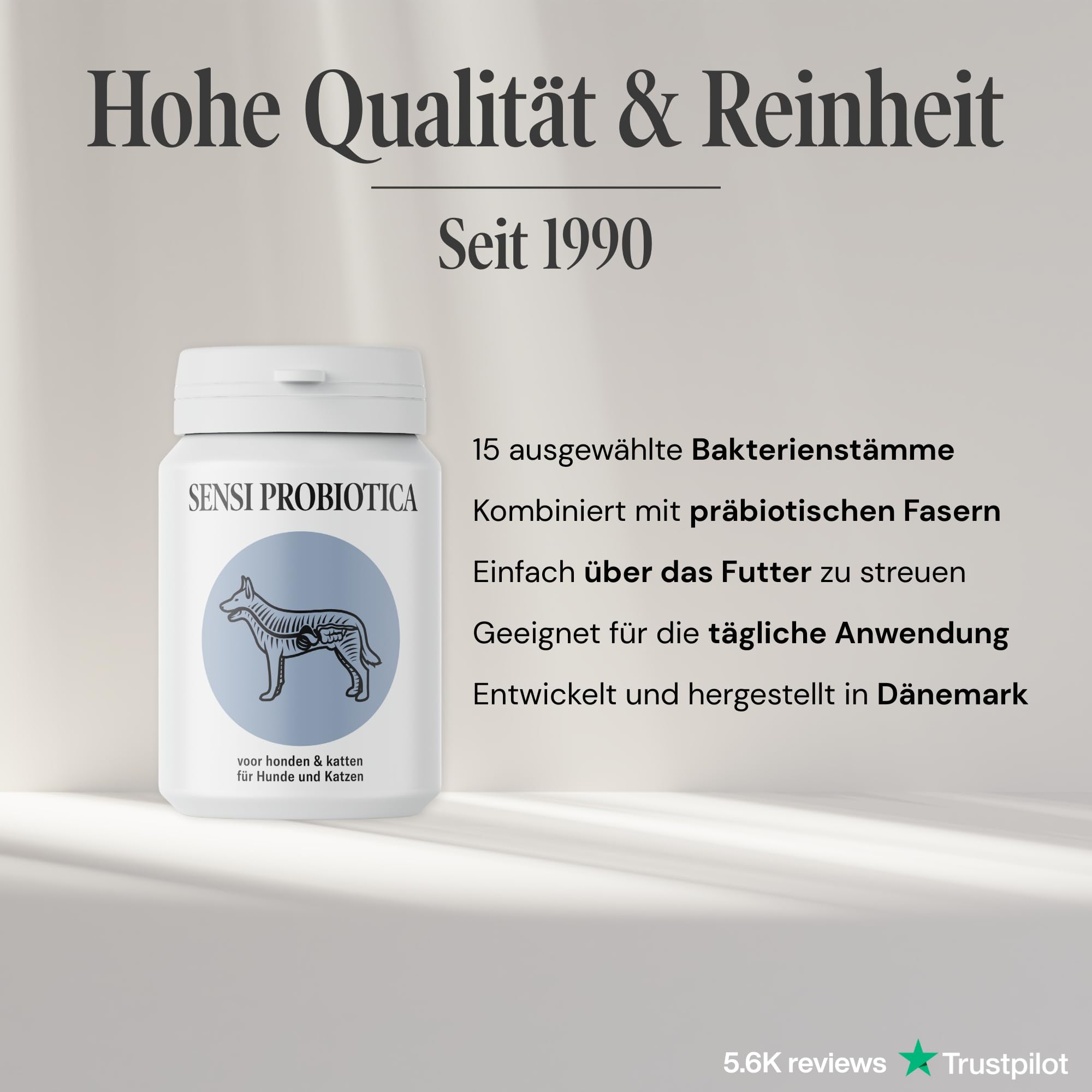 Probiotyk dla psów i kotów – wsparcie flory jelitowej przy miękkim stolcu i wrażliwym trawieniu – 15 probiotycznych szczepów bakterii + prebiotyki – 100 g proszku Sensipharm
