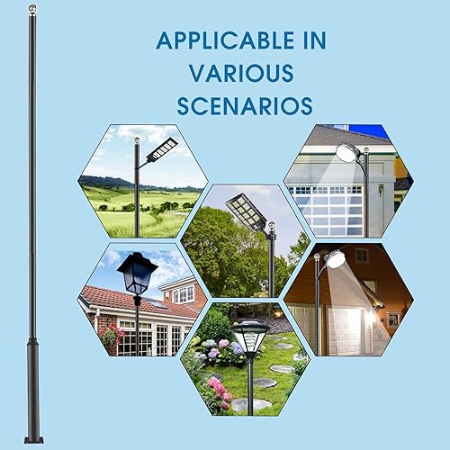 Miniatura 6 de Poste de luz de calle de 10 pies de alto, poste de luz solar para exteriores con base, subensamblaje de postes de luz de calle para patio trasero,
