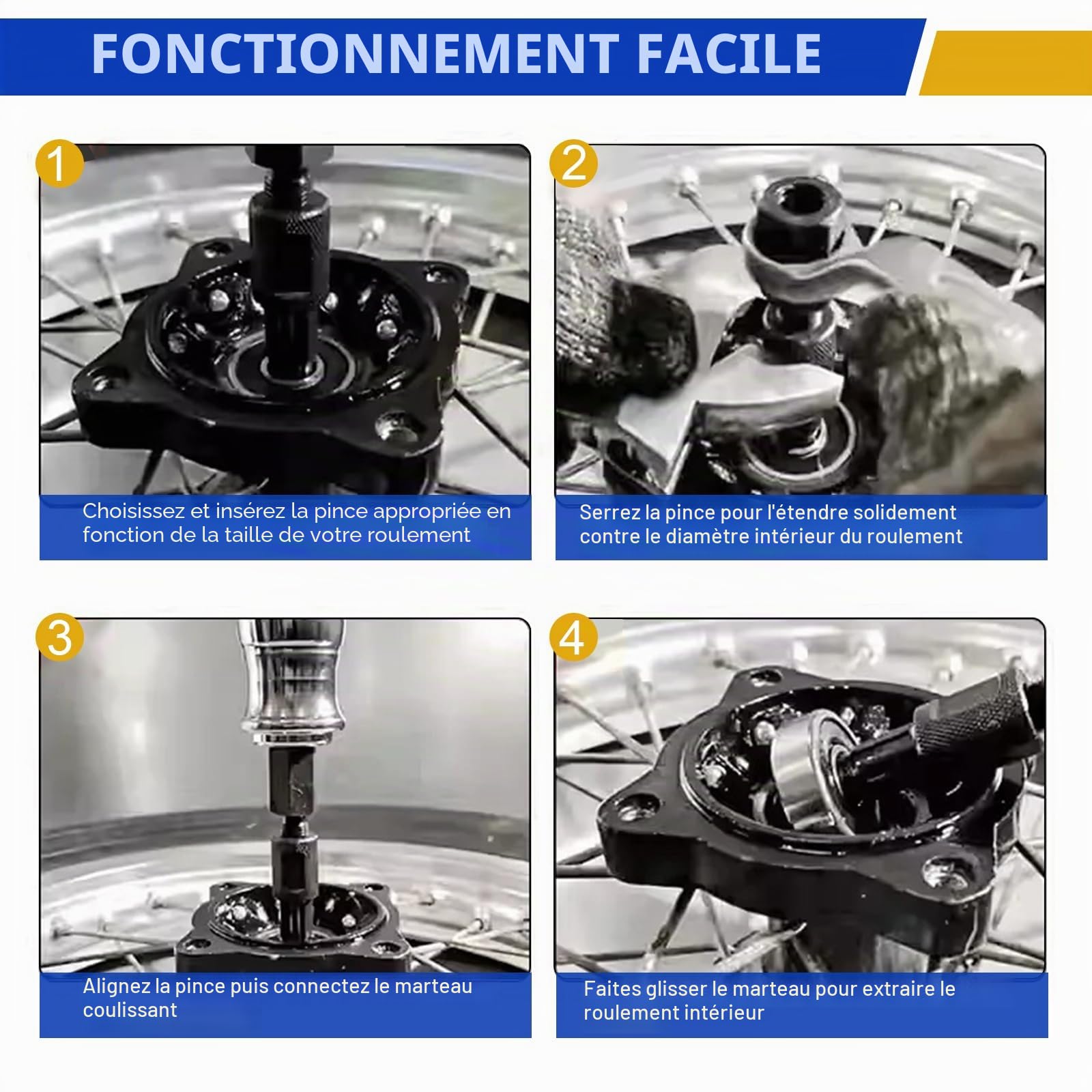 FreeTec 12 pcs Extracteur Roulement Interieur, 8mm-32mm Arrache Roulement Inertie, Arrache a Inertie Roulements Interieur avec Marteau & Extracteur 2 Mors pour Voiture Camion Moto (Bleu)