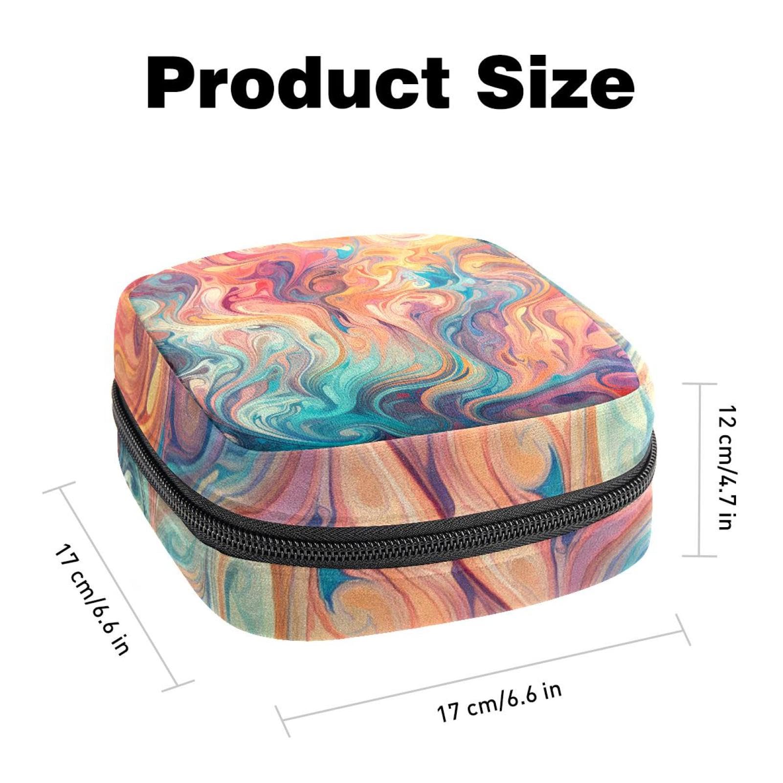 Portable Menstrual Pad Bags, Large Capacity Sanitary Napkin Storage Bag, First Period Kit for Girls Women, Zipper Nursing Pad Holder Watercolor Abstract Flowing Marble Texture