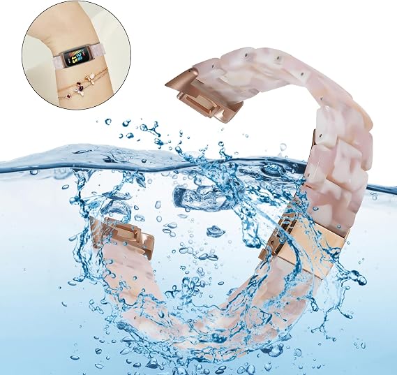 Fitbit Charge 6 / Fitbit Charge 5 ile Uyumlu Reçine Bandı, Paslanmaz Çelik Tokalı Su Geçirmez ve Hafif Bileklik Bilekliği, Fitbit Charge 5/6 Fitness İzleyici Kadınlar için Moda Kayış