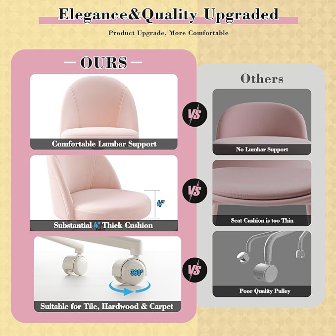 Silla De Oficina Sin Apoyabrazos Giratoria Ajustable Rosa miniatura 8
