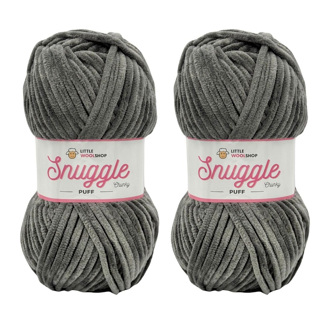LittleWoolShop Snuggle Puff Chunky Chenille Yarn 100g - 100% Supersoft Polyester (Smoked Pepper 1003, Pack of 2)