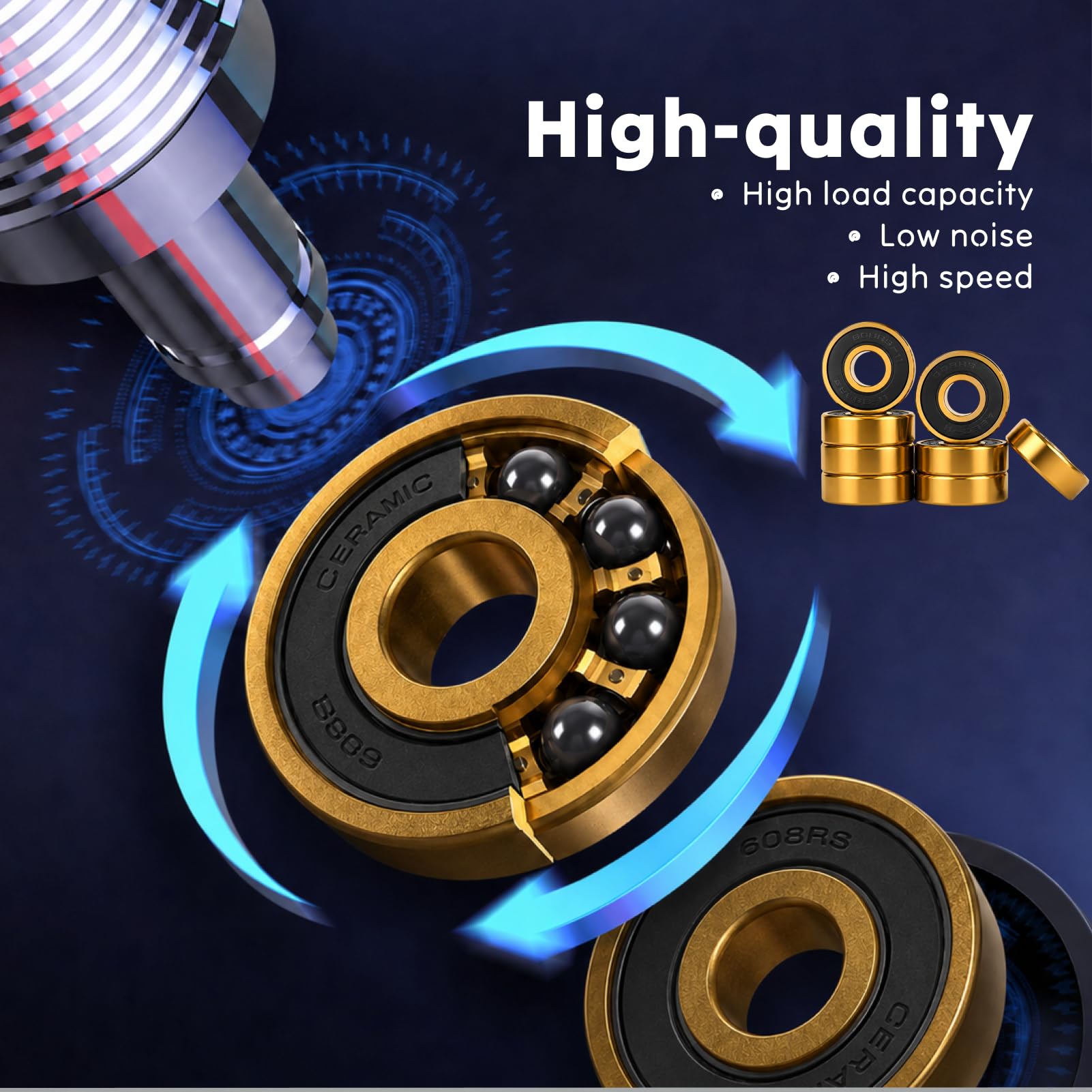 8cs Roulement à Billes Céramique 608RS Alliage de Titane ABEC 11 Pour Skateboards Trottinettes Patins à Roulettes en Ligne Longboard 608 RS roulement 8x22x7mm 608 2RS