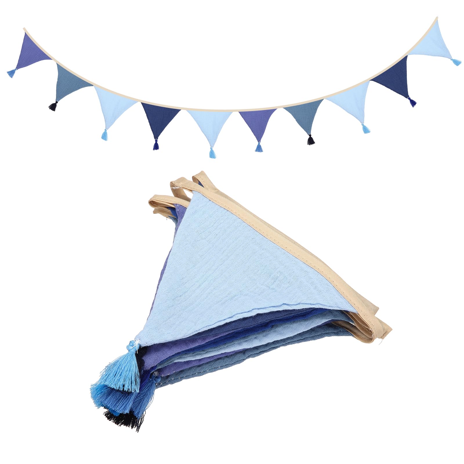 sourcing map 3.1m/10.2ft Fabric Pennant Banner, Nursery Pennant Banner Flags with Tassel Trim Bunting Garland Reusable Party Decoration Room Decor for Birthday, Blue