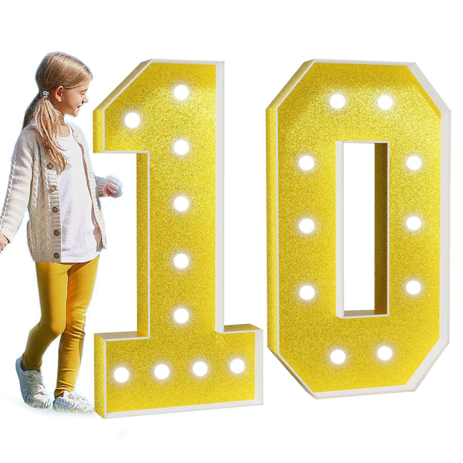 Marquee Light Up Number Large Mosaic Numbers Sign with White Lights Giant Mosaic Frame Number for 5th 50th Birthday Party Anniversary Decorations Pre-Cut Foam Board(Color:Number 10,Size:100cm/3.3FT)