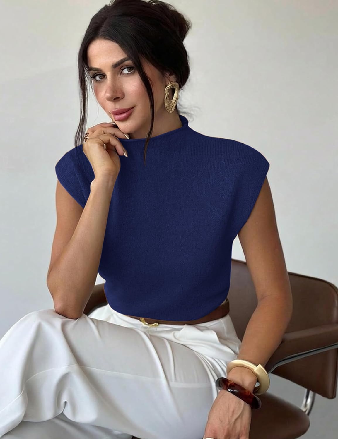 LaGracia Women's Mock Neck Sleeveless Sweater Vest Casual Cap Sleeve Summer Sweater Knit Pullover Tank Tops 2026 - Image 5