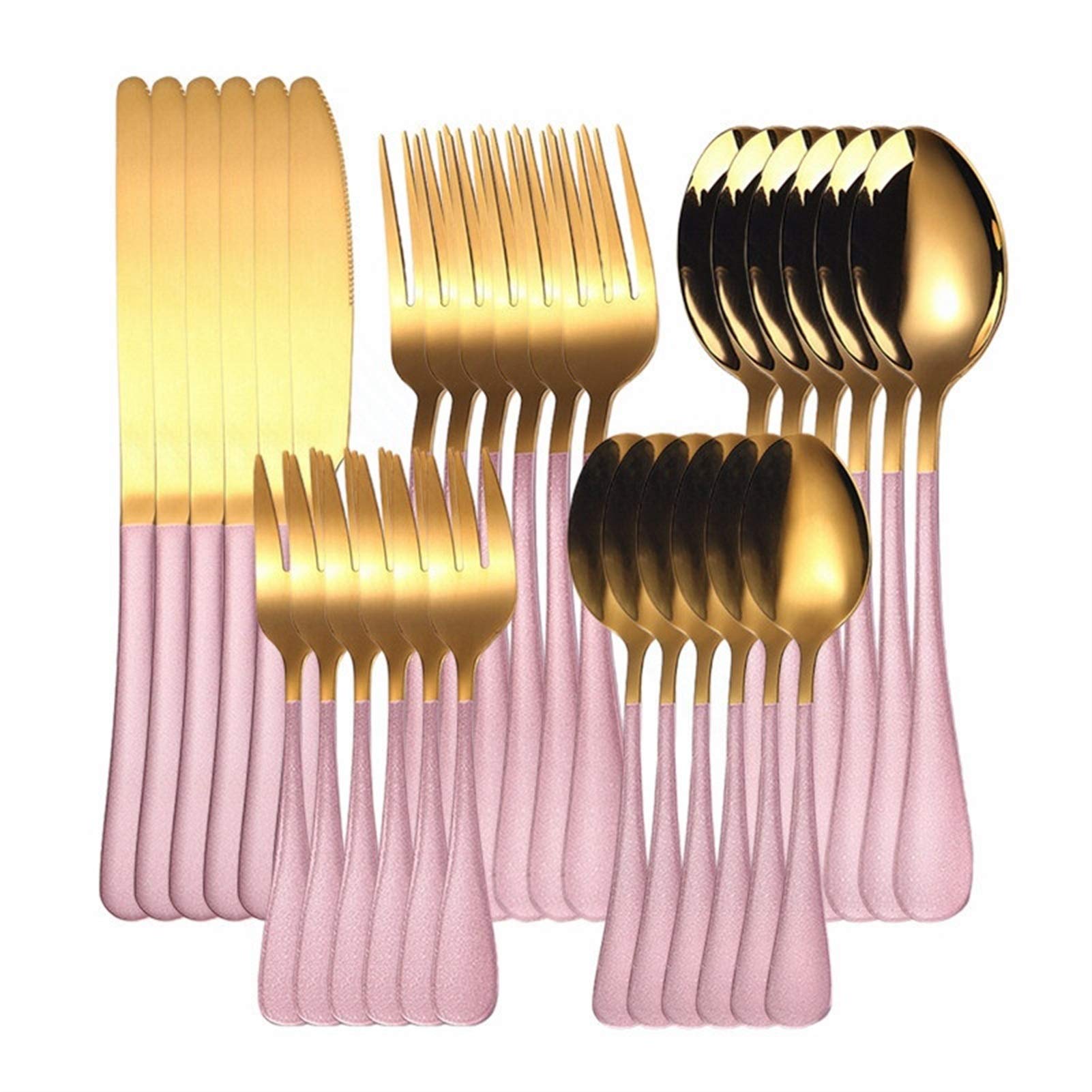 Juego de cubiertos de oro Set de cubiertos de acero inoxidable verde Conjunto de vajillas de cocina Set Cuchara Tenedor Cuchillo Tenedor completo Vajilla occidental (Color : Pink gold)
