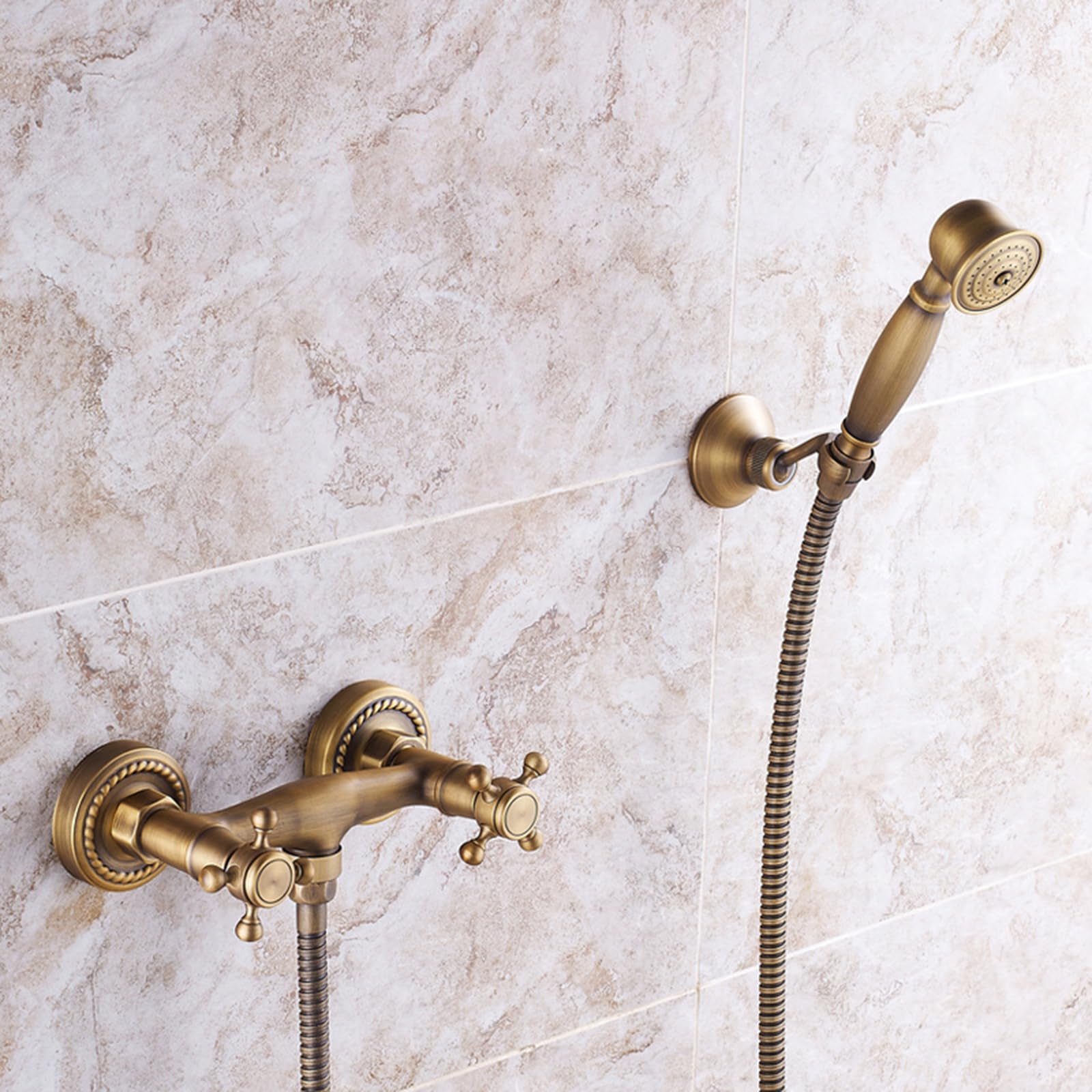 JYBNBBE Traditional Bathtub Mixer Tap Black Retro Wall Mounted Bath Mixer Taps Single Function Double Cross Handle Bath Tub Tap