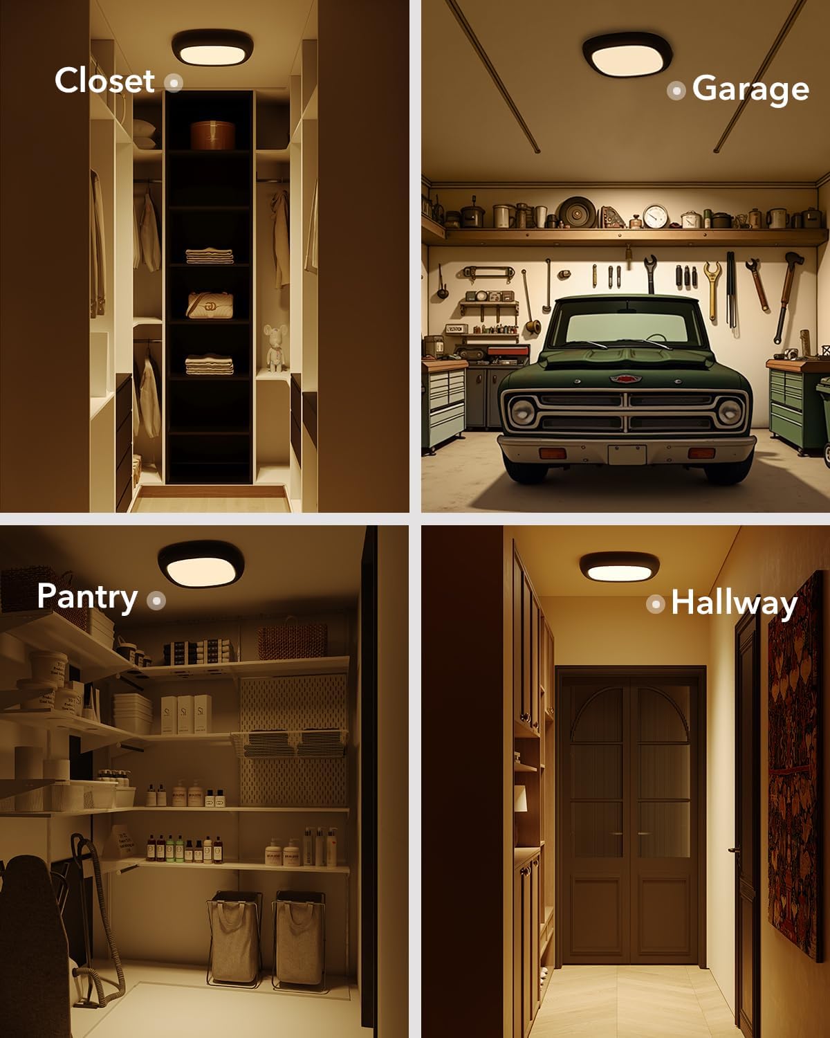 2 Pcs Motion Sensor Rechargeable Ceiling Light with Remote, 12000mAh 550LM Wireless Shower Lights for Inside Shower, Battery Operated RGB Closet Lights Sensored LED Overhead Garage Lighting No Wiring