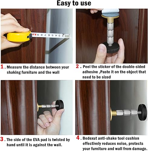 Miniatura 3 de Fijador de topes de cabecera roscados ajustables, estabilizador de soporte telescópico antivibración, paquete de 4 marcos de cama de metal,